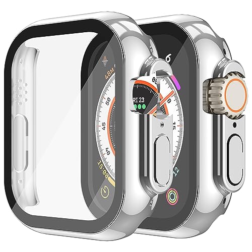 Misxi 2 Stück harte PC-Hülle mit Displayschutzfolie aus gehärtetem Glas, kompatibel mit Apple Watch Ultra 49 mm, Anti-Drop, kratzfest, leicht, vollständige Abdeckung, Abdeckung für iWatch, 1 Silber + von Misxi