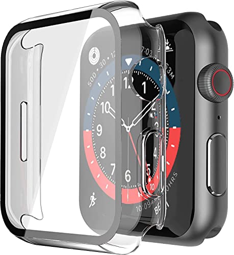Misxi 2 Stück harte PC-Hülle mit Displayschutzfolie aus gehärtetem Glas mit Taste, kompatibel mit Apple Watch SE 2 (2024) SE Serie 6, Serie 5, Serie 4, 40 mm, kristallklar von Misxi