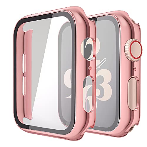 Misxi Hard Hülle mit Glas Displayschutz Kompatibel mit Apple Watch Series 6 / SE/Serie 5 / Series 4 40mm, 2-Stück, 1 Rosepink + 1 Transparent von Misxi