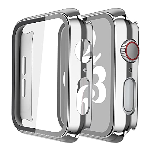 Misxi Hard Hülle mit Glas Displayschutz Kompatibel mit Apple Watch Series 6 / SE/Serie 5 / Series 4 40mm, 2-Stück, 1 Silber + 1 Transparent von Misxi