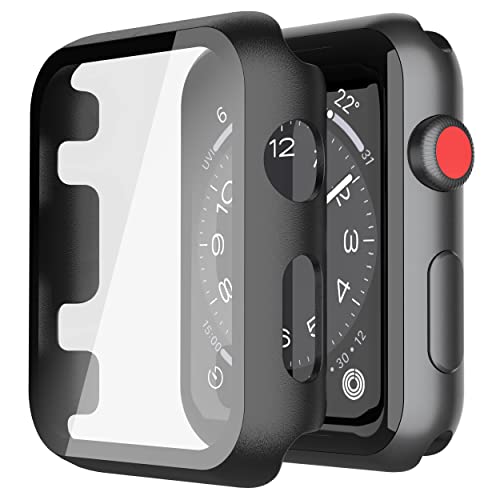 Misxi Schwarz Hard Hülle mit Glas Displayschutz Kompatibel mit Apple Watch Series 3 Serie 2 42mm, 2-Stück von Misxi