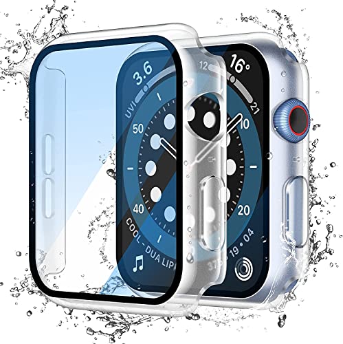 Misxi Transparent Wasserdichtes Hülle mit Gehärtetem Glas Displayschutz für Apple Watch Series 6 SE Serie 5 Series 4 40mm, HD Ultradünne Stoßfeste Vollschutz PC Schutzhülle für iWatch, 2-Stück von Misxi