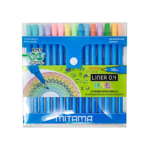 Mitama, Liner 0.4 Pastel 15er Etui - Liner 04 extra fein - in Pastelltönen - ideal zum Schreiben, Färben, Zeichnen - Schulstifte, Bürostifte von Mitama