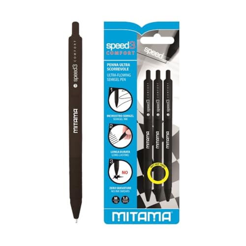 Mitama 61917 Speed3 - Druckkugelschreiber Semi Gel Ultra Soft Touch, 1 mm Spitze, schwarz, 3 Stück von Mitama