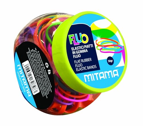 Mitama - Farbige Gummibänder in Neonfarben - Gummibänder - Inhalt 50 Gramm - verschiedene Farben inklusive Fluo - Dose 100% recyclebar - Dosengröße 9 x 7 cm von Mitama