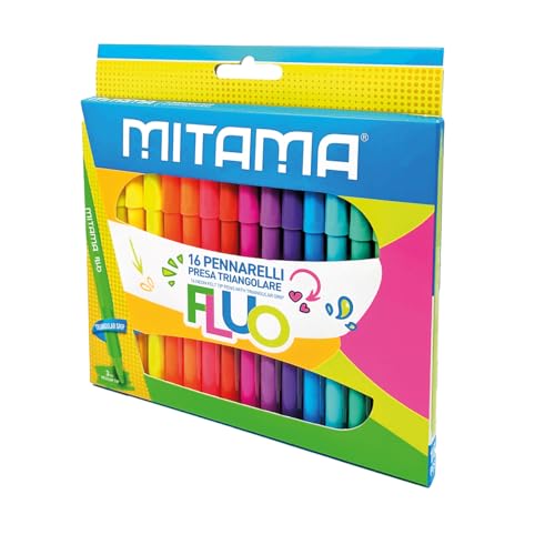 Mitama - Fluo Filzstifte Etui mit 16 Filzstiften - Neonfarben - Erstickungskappe - mittlere Spitze 3 mm - Schulfarben - Buntstifte Federmäppchen Schule von Mitama