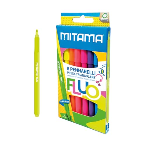 Mitama Fluo Filzstifte – Etui mit 8 Filzstiften – Neonfarben – Erstickungskappe – mittlere Spitze 3 mm – Schulfarben – Buntstifte Federmäppchen Schule von Mitama