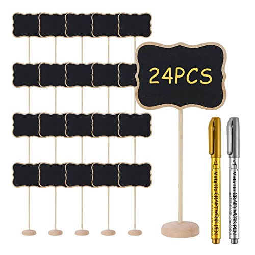 Mini Tafel Set, 24 Stück Mini Kreidetafeln Set Mit Glatter Kreidestifte, Klein Holz Kreidetafel Mit Ständer, Stand Klein Tischtafel Für Vintage Hochzeit Party Tischdeko Geburtstag Taufe von Mitening