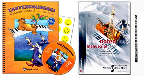 Tastenzauberei 2 - Klavierschule von Aniko Drabon - mit CD, 7 lustige Smiley-Sticker, Notenblock (Musik-Schubert) - 192 St, beidseitig Bedruckt, perforiert, Musik-Bleistift von Mitropa musik