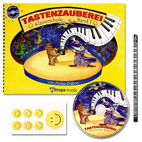 Tastenzauberei - mit CD, Piano-Bleistift und 7 lustigen Smiley-Stickern - Klavierschule Band 1 von Aniko Drabon - Musiknoten Spiralbuchbindung von Mitropa musik