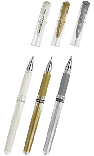 3er Pack Gelroller uni-ball® SIGNO UM 153 (3, [Weiß] + [Gold] + [Silber]) von Mitsubishi Pencil