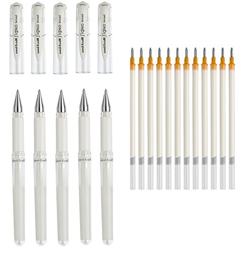 Gelroller uni-ball® SIGNO UM 153, Schreibfarbe: weiß (WHITE | 5er Pack + 12 Ersatzminen) von Mitsubishi Pencil