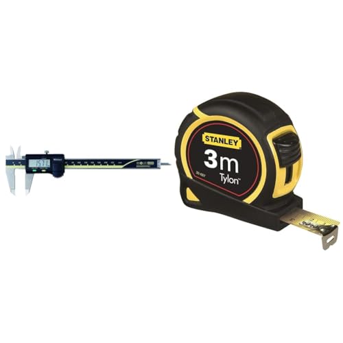 MITUTOYO Digital Messschieber ohne Datenausgang DIN 862 & Stanley 1-30-687 Bandmass Tylon, 3 m, Tylon-Polymer Schutzschicht, verschiebbarer Endhaken, Kunststoffgehäuse von Mitutoyo