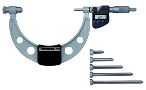 Mitutoyo 340-251-30, Digitale Bügelmessschraube für Gewindemessungen, 0-150 mm, 0,001 mm, IP65, auswechselbarem Messamboss inkl. 6 Ambosse, Metrisch, mit Datenausgang von Mitutoyo