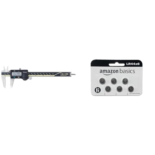Mitutoyo 500–196–30 Absolute AOS Digimatic Digitaler Elektronischer Messschieber 150 mm & Amazon Basics – LR44 Alkaline-Knopfzelle, 6 stück von Mitutoyo