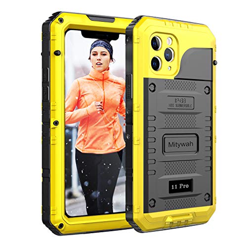 Mitywah Wasserdichte Schutzhülle für iPhone 11 Pro, strapazierfähig, militärische Qualität, stoßfest, integrierter Displayschutz, robuste, dicke Metallhülle für iPhone 11 Pro, Gelb Mitywah Wasserdichte Schutzhülle für iPhone 11 Pro, strapazierfähig, militärische Qualität, stoßfest, integrierter Displayschutz, robuste, dicke Metallhülle für iPhone 11 Pro, Gelb von Mitywah