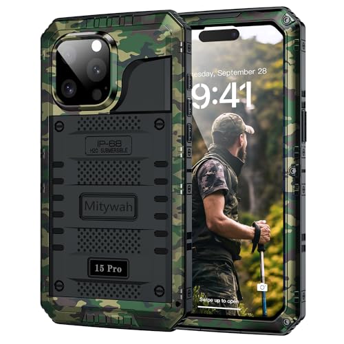 Mitywah Wasserdichte Hülle für iPhone 15 Pro, robuste, stoßfeste Hülle mit integriertem Displayschutz, Ganzkörper-Unterwasser-Schutzhülle, Metallhülle, 6,1 Zoll, Camouflage Mitywah Wasserdichte Hülle für iPhone 15 Pro, robuste, stoßfeste Hülle mit integriertem Displayschutz, Ganzkörper-Unterwasser-Schutzhülle, Metallhülle, 6,1 Zoll, Camouflage von Mitywah