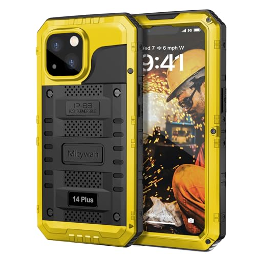 Mitywah Wasserdichte Handyhülle, Handy Schutzhülle für iPhone 14 Plus, strapazierfähige, stoßfeste Hülle mit integriertem Displayschutz, Ganzkörper-Unterwasserschutzhülle, Metallhülle 6,7 Zoll, Gelb Mitywah Wasserdichte Handyhülle, Handy Schutzhülle für iPhone 14 Plus, strapazierfähige, stoßfeste Hülle mit integriertem Displayschutz, Ganzkörper-Unterwasserschutzhülle, Metallhülle 6,7 Zoll, Gelb von Mitywah