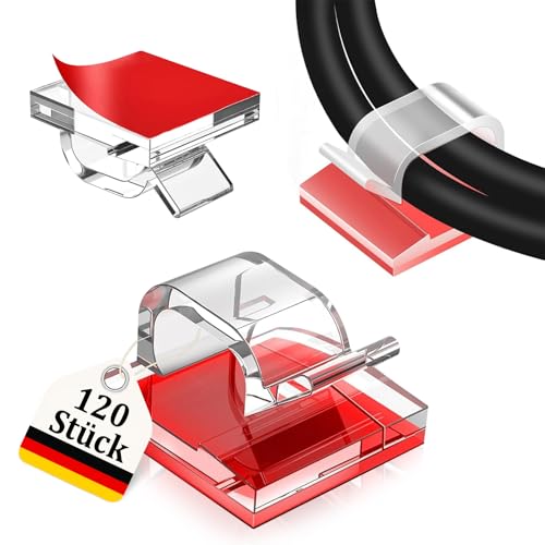 MiuCo 120 Stück Kabelhalter Selbstklebend - Kabelclips für Kabelmanagement und Kabel Organizer - Kabelklemmen & Kabelbefestigung am Schreibtisch - Transparent Kabelführung (Lichterkette Befestigung) von MiuCo