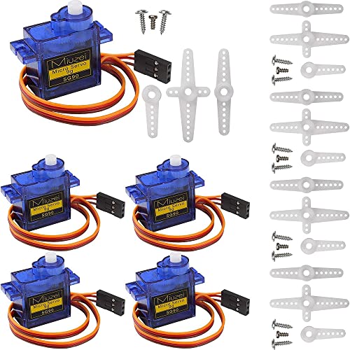 Miuzei 9G Micro: Servo - Motor für RC Robot Arm/Hand/Gehen Hubschrauber Boot Flugzeug Helikopter Auto Fahrzeugmodelle Steuerung mit Kabel, Mini Micro Motor Servos Modellbau für Arduino (5 *Blau) von Miuzei