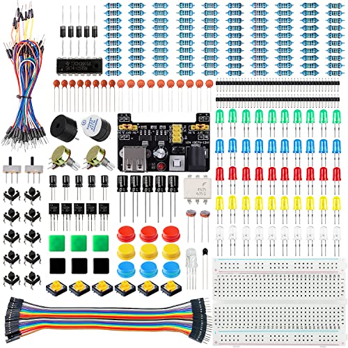 Miuzei Basic Starter Kit für Arduino Projekte mit Steckboard, Power Supply Modul, Jumperkabel, Resistors, LED, Elektronik Steckbrett Breadboard Set, Kompatibel mit Raspberry Pi von Miuzei