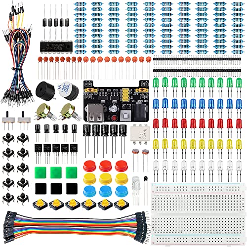 Miuzei Basic Starter Kit für Arduino Projekte mit Steckboard, Power Supply Modul, Jumperkabel, Resistors, LED, Elektronik Steckbrett Breadboard Set, Kompatibel mit Raspberry Pi von Miuzei