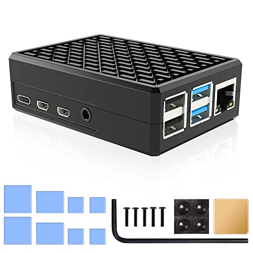 Miuzei Gehäuse für Raspberry Pi 4 mit Gehäuse 4B Aluminium Passiv Kühlung Case Metall mit Wärmeleitenden Aufkleber Heatsink Cooler kompatibel mit RPi4 Model B 8GB/4GB/2GB von Miuzei