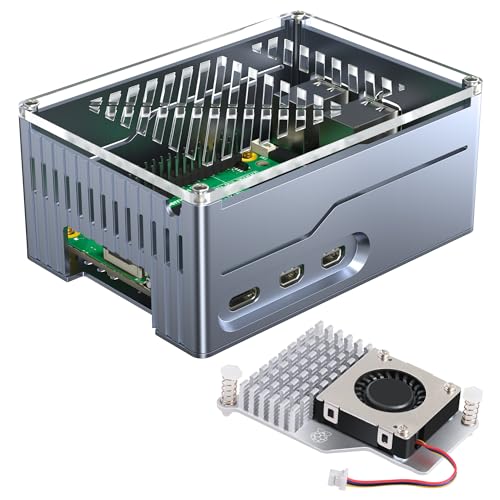 Miuzei Gehäuse für Raspberry Pi 5 Support SSD PCIe M.2 NVMe Hat Key-M Shield Top X1001 / X1000/ X1003/ N04 / N05 Metall Case for Raspberry Pi 5 4GB/8GB mit Official Active Cooler Lüfter Blau von Miuzei