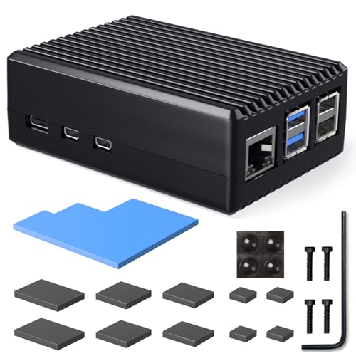 Miuzei Metal Gehäuse für Raspberry Pi 5 4GB 8gb:Rasberry Pi 5 Aluminium Passiv Cooling mit Kühlkörper Schwarz Box Gestreift Protection Gehaeuse, Quiet Case für Raspberry Pi 5 Board von Miuzei