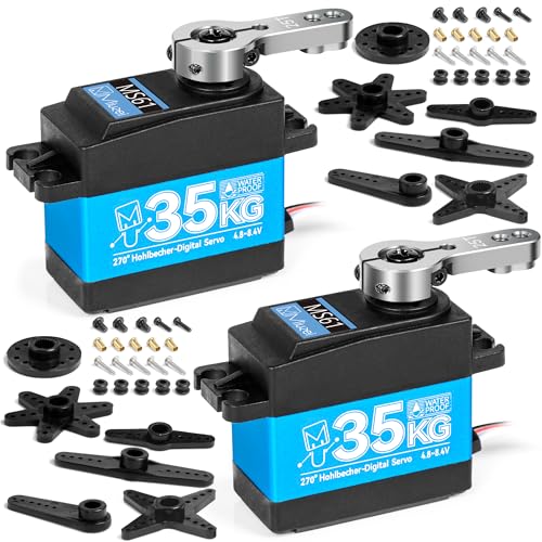 Miuzei RC Servo 35kg 270° Digital Servomotor Wasserdicht Metall Getriebe für Auto Modellbau Car 1/10 1/8 1:12 Robot Arm Flugzeug 8,4V High Speed Torque Servo+Motor Lenkservo mit Kabel Horn Servoarm von Miuzei