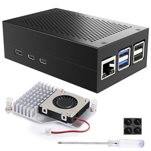 Miuzei Retro Gehäuse für Raspberry Pi 5 mit Official Active Cooler Lüfter Aluminium Case Metall Masche Kühlung Box: Schale entfernen für Raspberry Pi 5 4gb 8gb von Miuzei