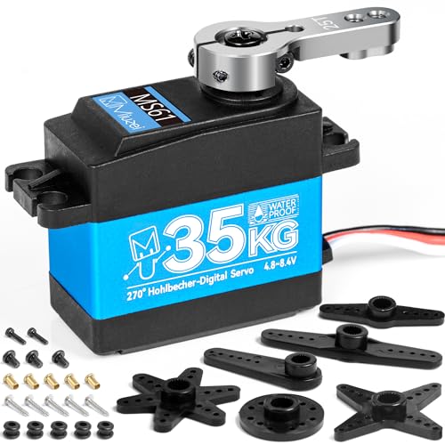 Miuzei Servo 35kg 270° RC Digital Servomotor Wasserdicht Metallgetriebe Motor Modellbau für Auto Car 1/10 1/8 1:12 Robot Arm Flugzeug 8,4V High Speed Torque Micro Lenkservo mit Kabel 25T Horn Servoarm Miuzei Servo 35kg 270° RC Digital Servomotor Wasserdicht Metallgetriebe Motor Modellbau für Auto Car 1/10 1/8 1:12 Robot Arm Flugzeug 8,4V High Speed Torque Micro Lenkservo mit Kabel 25T Horn Servoarm von Miuzei