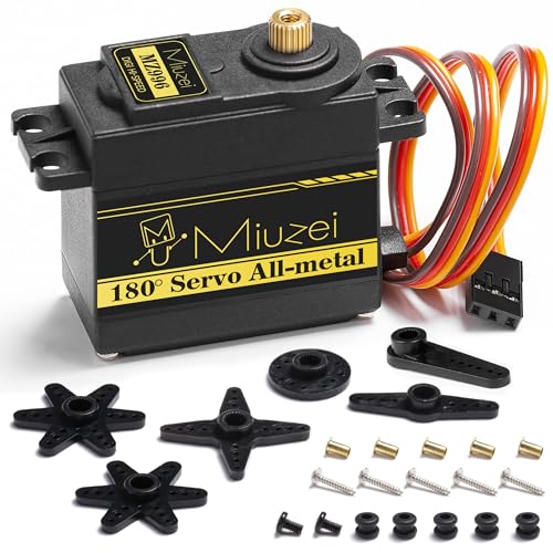 Miuzei Servo Digital Servomotor Metall Kupfer Getriebe Hohe Präzision und Drehmomen für RC Flugzeug Hubschrauber Auto 1/10 1/8 1/12 Boot Roboter Arm Rennwagen 15kg180° Servo Modellbau (1 Stück) von Miuzei