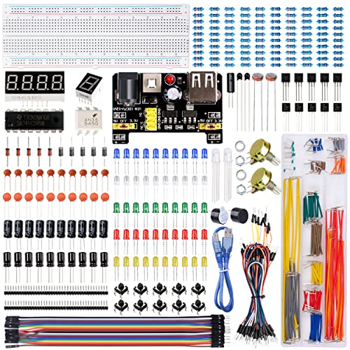 Miuzei Starter Kit Breadboard Set Kompatibel mit Arduino Einschließlich Stromversorgungsmodul Jumper Kabel Widerstand Sortiment steckbrett Led Dioden Set für Anfänger Elektronik Bausa von Miuzei