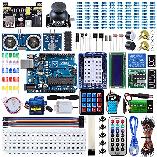 Miuzei Starter Kit für Arduino R3 Projekte mit Mikrocontroller, deutschem Tutorial, Elektronik Modul Set, Plug-in Board, 9V Batterie, Servo, Sensoren und Zubehör (mehr als 230 Teile), MA13 Set von Miuzei