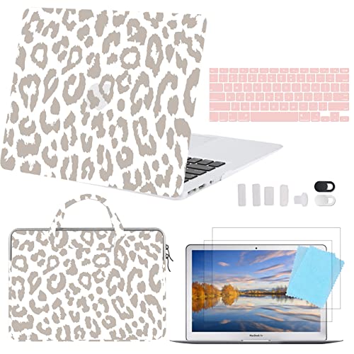 Miwasion Kompatibel mit MacBook Air 13,3 Zoll (33,8 cm) (ältere Version 2010–2017 Modelle A1369 & A1466) mit Tastaturschutz, Webcam, Tasche und Displayschutzfolie (Grauer Leoparden-Gepardenaufdruck) von Miwasion