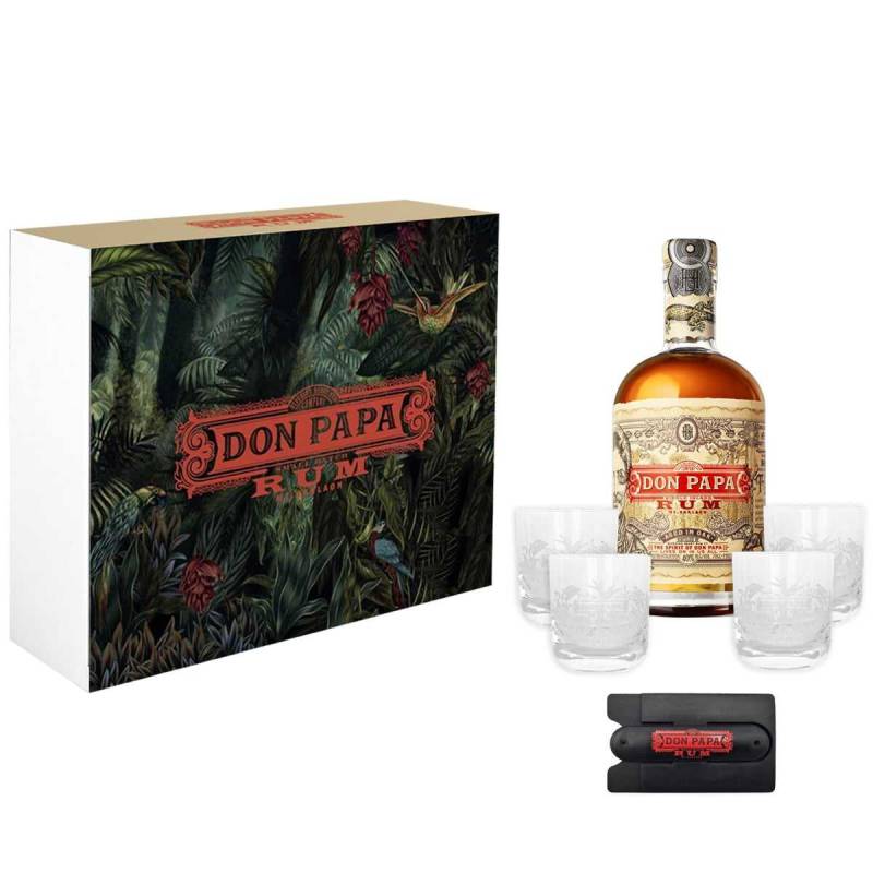 Don Papa Geschenkset (Don Papa 7 Jahre Rum 0.7l 4x Tumbler Handykarten Halterung Geschenkbox) von MixCompany