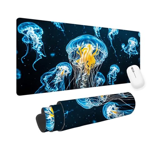 Mousepad Blau Mauspad xxl 700x400x3mm Gaming Mauspad Qualle, Mouse Pad mit Vernähte Kanten, Rutschfester Gaming Mousepad mit Einer Speziellen Oberfläche verbessert Geschwindigkeit und Präzision yv-784 von Mixmblon