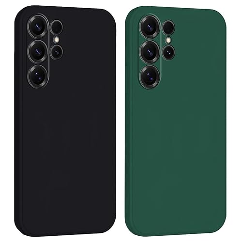 Mixroom - Schutzhülle für Samsung Galaxy S24 Ultra Kameraschutz aus TPU-Silikon, weich, matt, flache Kanten, Farbe Schwarz + Blattgrün von Mixroom