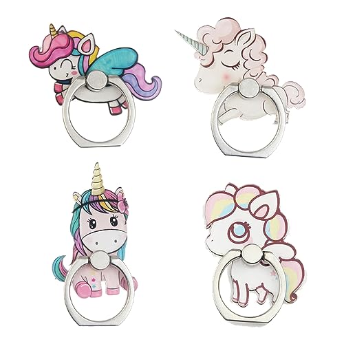 4Stück Handy Ring Halter, Netter Schöner Einhorn Schmetterling, 360° Drehbar Finger Ring Griff Mount für Smartphones (Unicorn) von JCSMARTEC