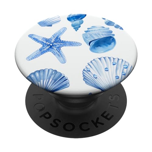 Ozeanische blaue Muschel und Seestern PopSockets Klebender PopGrip Ozeanische blaue Muschel und Seestern PopSockets Klebender PopGrip von Miyu Case Wave