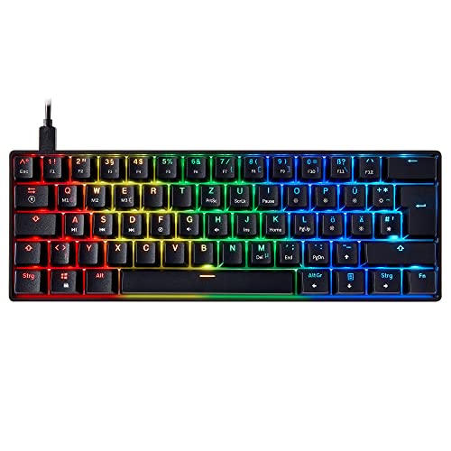 Mizar MZ60 Luna mechanische RGB Gaming Tastatur | 60% Keyboard mit 62 Tasten QWERTZ DE Layout| LED Beleuchtung | Anti Ghosting NKRO | Progammierbare Makro Tasten | Gateron Optical Yellow | Schwarz von Mizar