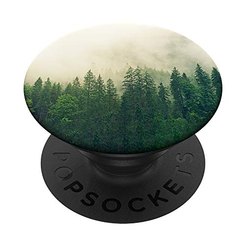 Grüner Wald mit Nebel & Blätter Landschaft Naturliebhaber PopSockets PopGrip: Ausziehbarer Sockel und Griff für Handys/Tablets mit Tauschbarem Top von Mkaur