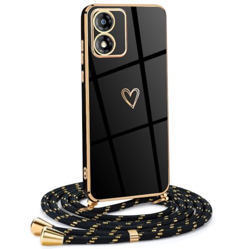 Frauen Mädchen Handykette Kompatibel mit Motorola Moto E13 4G - Silikon Hülle mit Band - Handyhülle für Motorola Moto E13 4G Herz Love Design Galvanik - in schwarzes Gold Frauen Mädchen Handykette Kompatibel mit Motorola Moto E13 4G - Silikon Hülle mit Band - Handyhülle für Motorola Moto E13 4G Herz Love Design Galvanik - in schwarzes Gold von Mkej