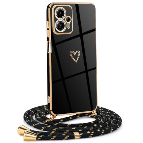 Frauen Mädchen Handykette Kompatibel mit Motorola Moto G13/ G23 4G - Silikon Hülle mit Band - Handyhülle für Motorola Moto G13/ G23 4G Herz Love Design Galvanik - in schwarzes Gold Frauen Mädchen Handykette Kompatibel mit Motorola Moto G13/ G23 4G - Silikon Hülle mit Band - Handyhülle für Motorola Moto G13/ G23 4G Herz Love Design Galvanik - in schwarzes Gold von Mkej