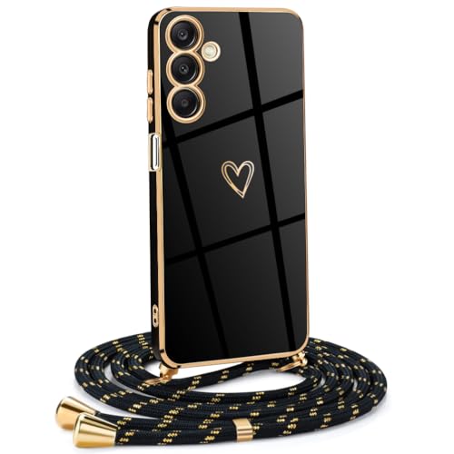 Frauen Mädchen Handykette Kompatibel mit Samsung Galaxy A25 5G - Silikon Hülle mit Band - Handyhülle für Samsung Galaxy A25 5G Herz Love Design Galvanik - in schwarzes Gold Frauen Mädchen Handykette Kompatibel mit Samsung Galaxy A25 5G - Silikon Hülle mit Band - Handyhülle für Samsung Galaxy A25 5G Herz Love Design Galvanik - in schwarzes Gold von Mkej