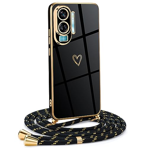 Mkej Frauen Mädchen Handykette Kompatibel mit Honor 90 lite - Silikon Hülle mit Band - Handyhülle für Honor 90 lite Herz Love Design Galvanik - Hülle mit Kordel in schwarzes Gold Mkej Frauen Mädchen Handykette Kompatibel mit Honor 90 lite - Silikon Hülle mit Band - Handyhülle für Honor 90 lite Herz Love Design Galvanik - Hülle mit Kordel in schwarzes Gold von Mkej