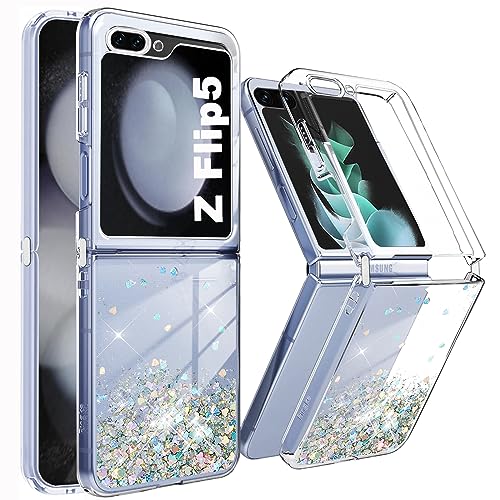 Mkej Glitzer Hülle für Samsung Galaxy Z Flip 5, Bling Transparent Anti-Rutsch Silikon Stoßfest Handyhülle TPU Bumper Schutzhülle Treibsand Samsung Galaxy Z Flip 5 Hülle für Frauen Mädchen von Mkej