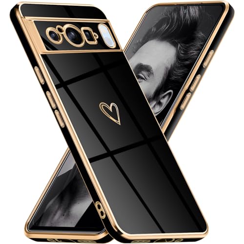 Mkej Glitzernde Handyhülle Für Google Pixel 8 Pro Hülle mit Kameraobjektivschutz, Herz Love Design Galvanik Stoßfeste Dünne TPU Silikon Schutzhülle für Google Pixel 8 Pro, Schwarz Gold Mkej Glitzernde Handyhülle Für Google Pixel 8 Pro Hülle mit Kameraobjektivschutz, Herz Love Design Galvanik Stoßfeste Dünne TPU Silikon Schutzhülle für Google Pixel 8 Pro, Schwarz Gold von Mkej