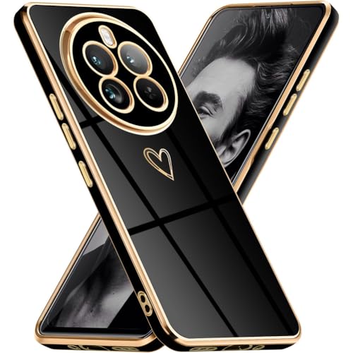 Mkej Glitzernde Handyhülle Für Realme 12 Pro Plus 5G Hülle mit Kameraobjektivschutz, Herz Love Design Galvanik Stoßfeste Dünne TPU Silikon Schutzhülle für Realme 12 Pro Plus 5G, Schwarz Gold Mkej Glitzernde Handyhülle Für Realme 12 Pro Plus 5G Hülle mit Kameraobjektivschutz, Herz Love Design Galvanik Stoßfeste Dünne TPU Silikon Schutzhülle für Realme 12 Pro Plus 5G, Schwarz Gold von Mkej